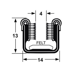 Glass Channel - Felt-Lined - Punched Steel Base - 13mm x 14mm x 4mm