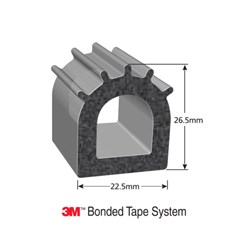 Rubber Seal D Shape w Ridges Black