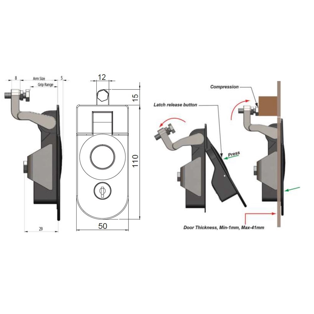 Best Compression Lock Grip Range 45mm - 57mm Black - Keyed CH751 | UES ...